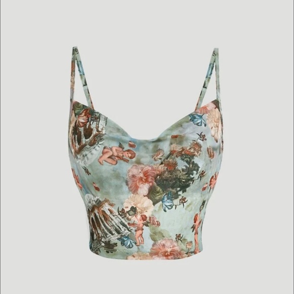 New Angel Printed Sheer Cowl Neck Tank Top Sz M - Picture 2 of 5